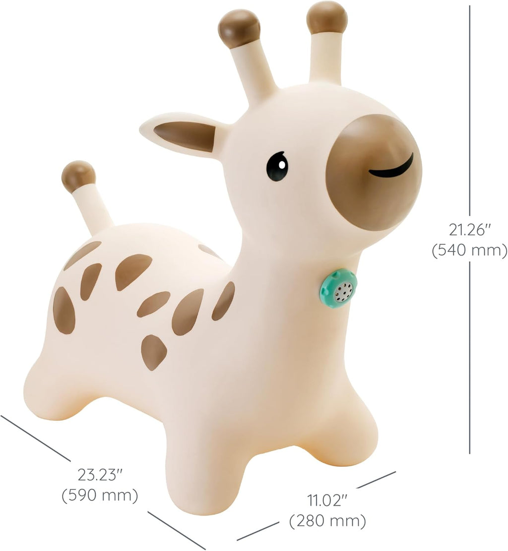 Infantino Bouncy Hoppy Pal, juguete de jirafa para niños pequeños, luces y sonidos, gorila fácil de inflar con asa, juguete de habilidad motora gruesa para interiores, a partir de 12 meses