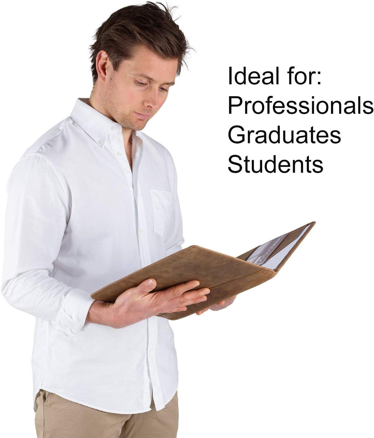 Portafolio de cuero organizador profesional Padfolio - Carpeta de currículum con bolígrafo de lujo, elegante folio de documentos para bloc de escritura tamaño carta con soporte para tarjetas de visita, carteras para hombres y mujeres MOONSTER®
