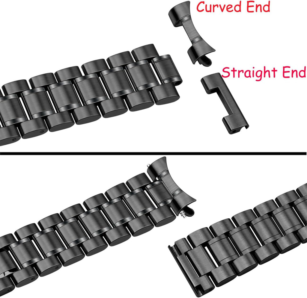 Juntan 20 mm / 22 mm Correa de reloj de acero inoxidable con extremo curvo y extremo recto para hombres y mujeres, correa de reloj de metal, pulsera de repuesto de liberación rápida con hebilla de
