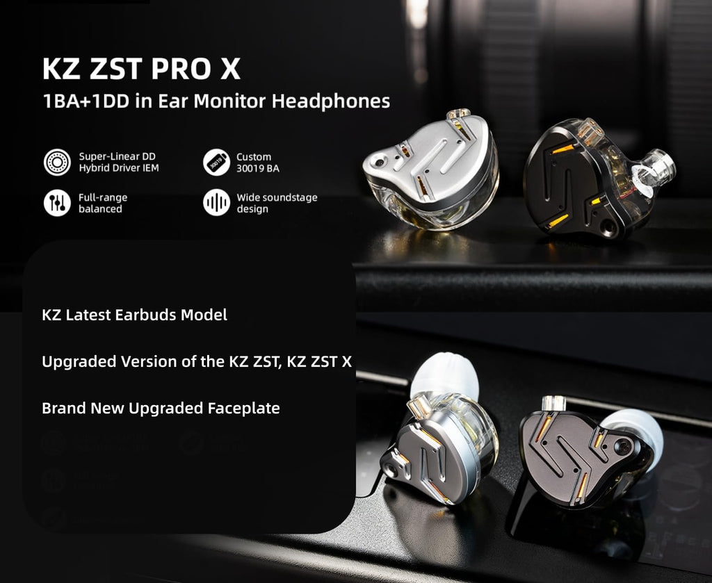 KZ ZST PRO X - Auriculares con monitor intrauditivo, 1BA 1DD híbrido con cable para juegos, sonido de graves profundos, HiFi IEM para juegos, música, video, cantante, músico, batería (sin micrófono