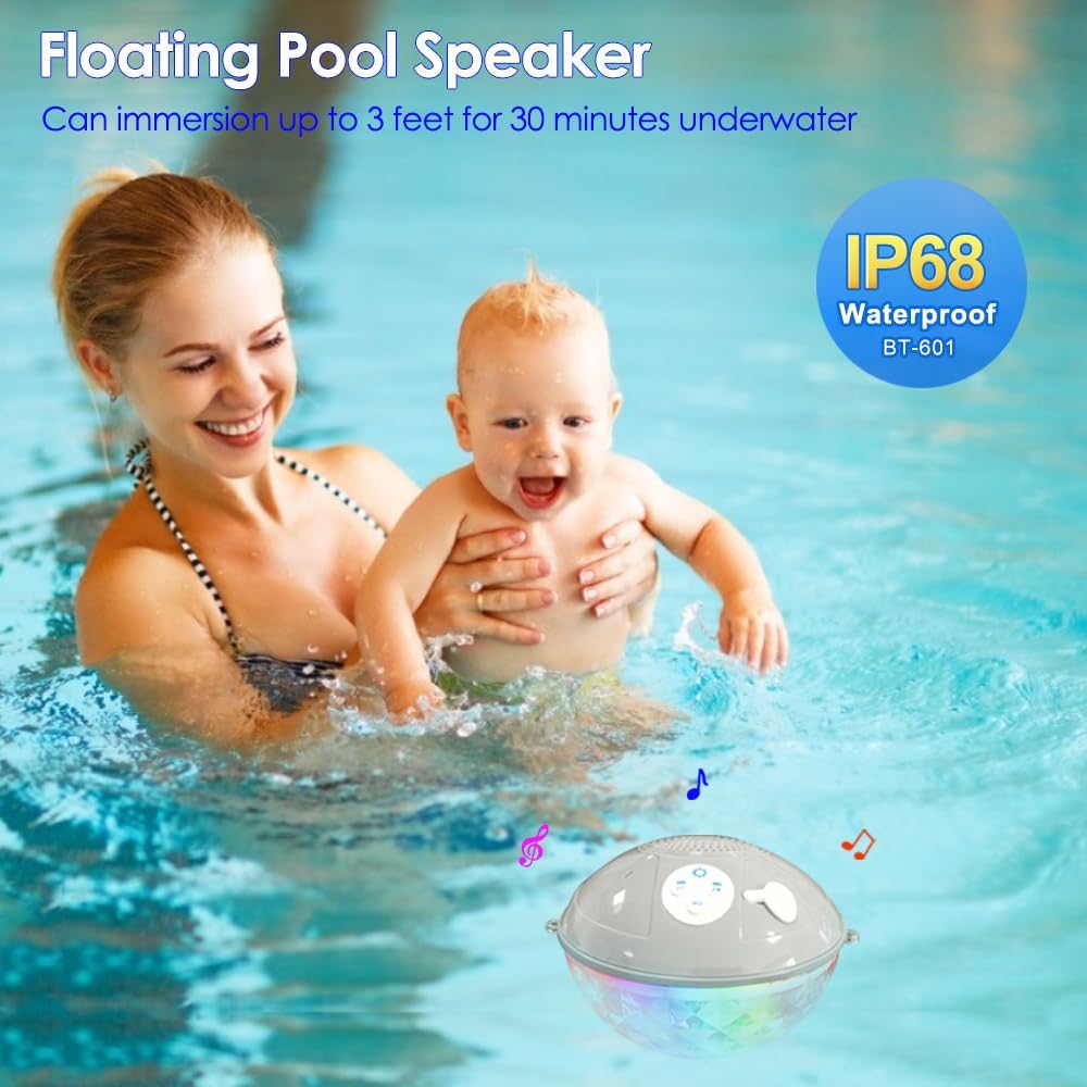 Blufree Altavoces Flotantes para Piscina con Luces Coloridas, Altav...