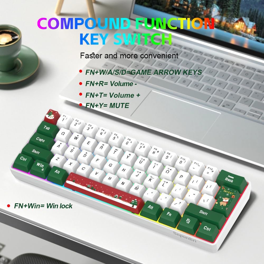 Snpurdiri Teclado para juegos 60% con cable, retroiluminado RGB, pe...