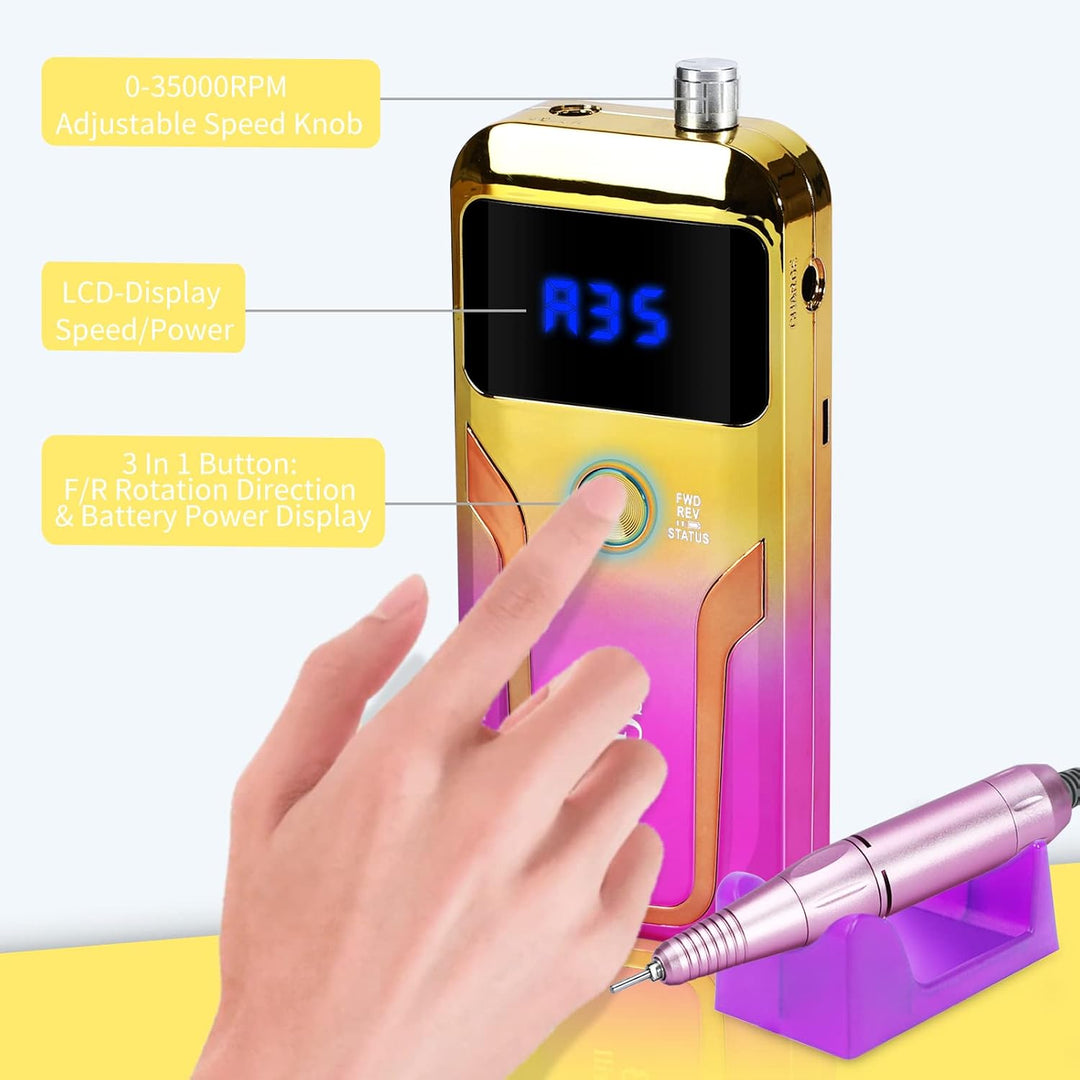 Taladro de uñas portátil profesional de 35000 RPM, MOCOWIND recarga...