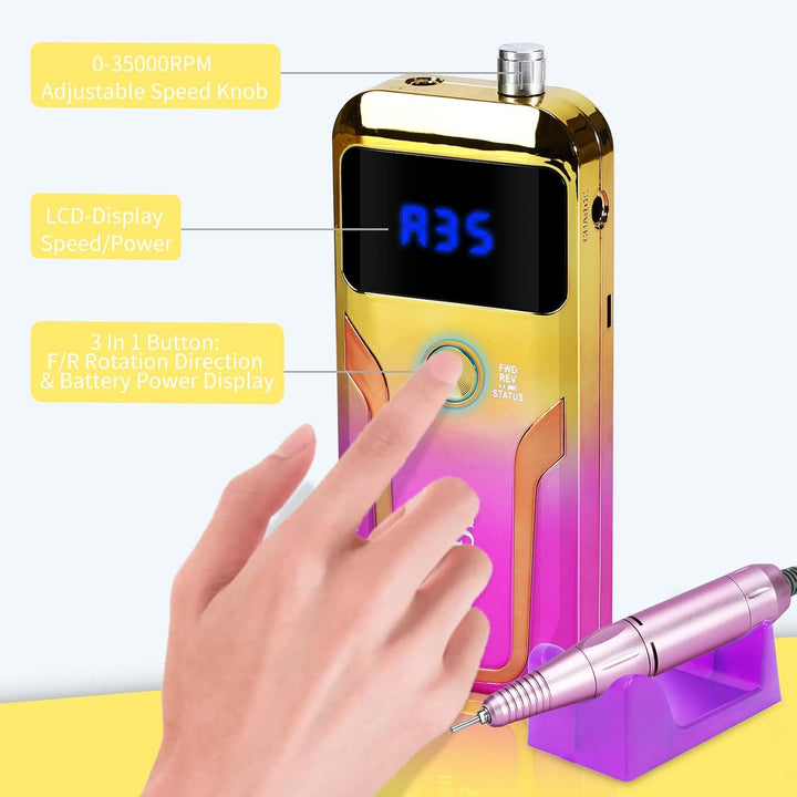 Taladro de uñas portátil profesional de 35000 RPM, MOCOWIND recarga...