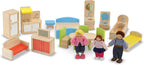 Melissa & Doug Casa de muñecas de madera Hi-Rise con muñecas y muebles de