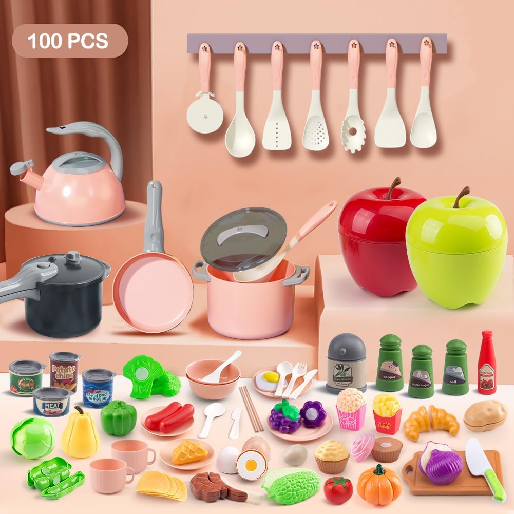 100 piezas de juego de cocina, ollas, sartenes, utensilios de cocin...
