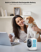 COCOCAM Cámara de Seguridad 2K para Interiores Pan/Tilt con Batería de 5200mAh, Cámara WiFi, Inalámbrica para Monitor de Bebé/Mascota/Seguridad en el Hogar, Reconocimiento IA, Detección Humana PIR