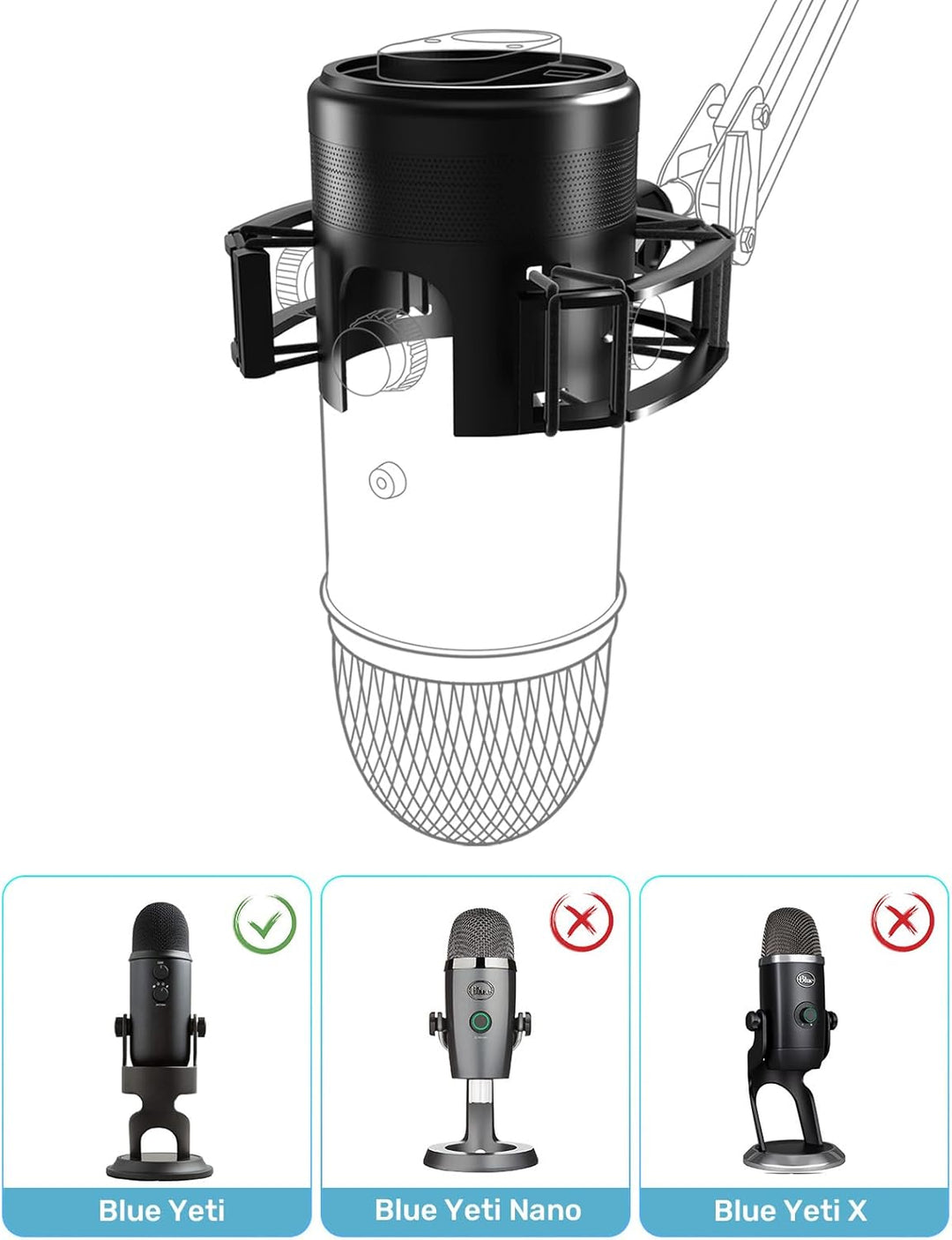 Etour Construido a medida para Blue Yeti Soporte de choque con filt...