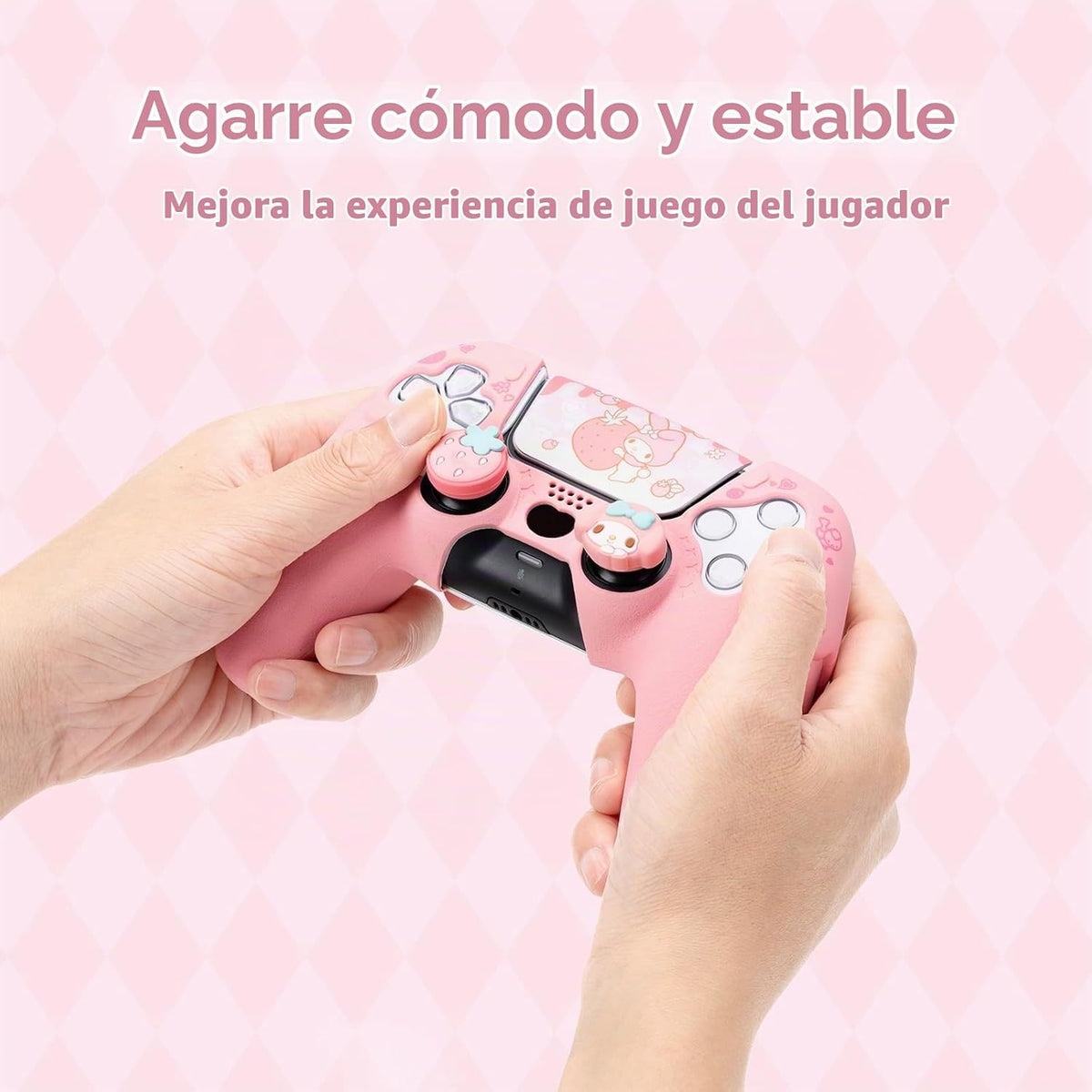 Kuitmor Juego de funda de silicona para controlador PS5, funda protectora suave antideslizante para controlador inalámbrico PS5 con 2 tapas de agarre para el pulgar y 1 adhesivo (melodía rosa)