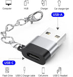 Adaptador USB A a USB C, paquete de 10 con llavero, carga de 18 W, transferencia de 480 Mbps