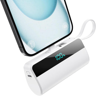 Cargador portátil mini para iPhone con cable USB C incorporado, bat...