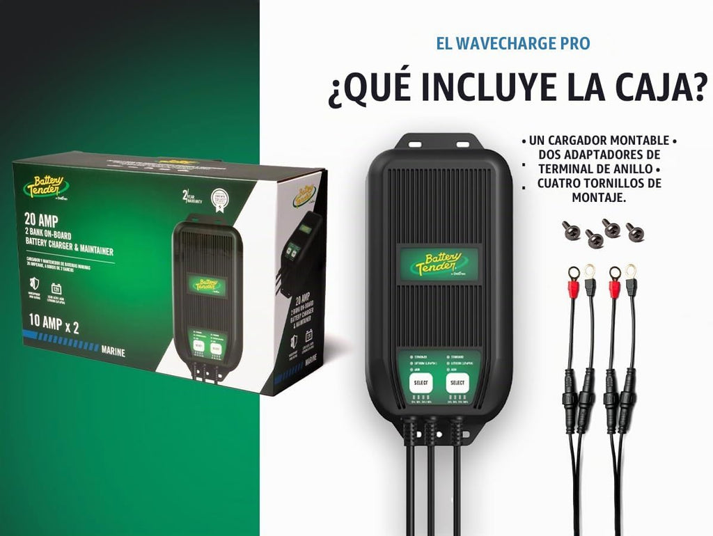 Battery Tender WaveCharge Pro - Cargador multibanco de 2 bancos, 20 amperios (10 amperios por banco) -12 V, cargador y mantenedor inteligente multibatería resistente a la intemperie - 022-1007-DL-WH