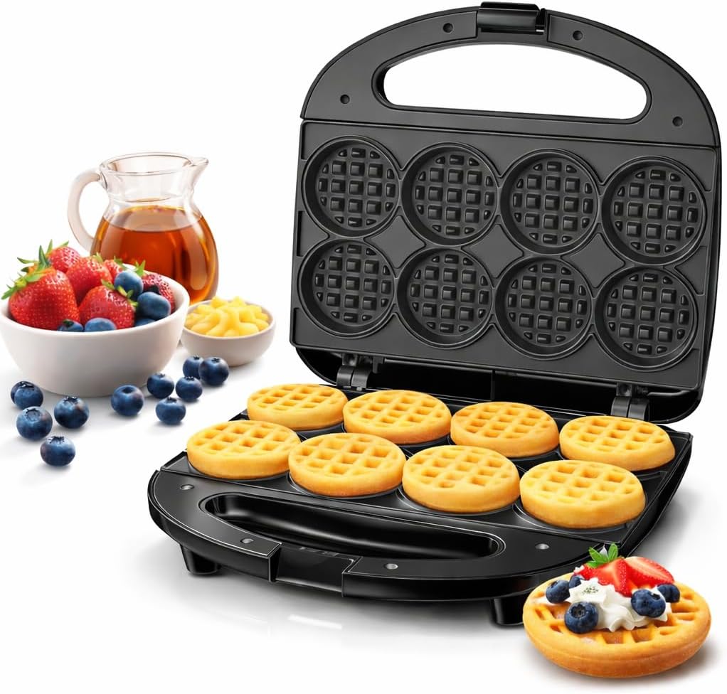 OSTBA - Mini waflera para hacer 8 mini waffles, pequeña plancha para gofres