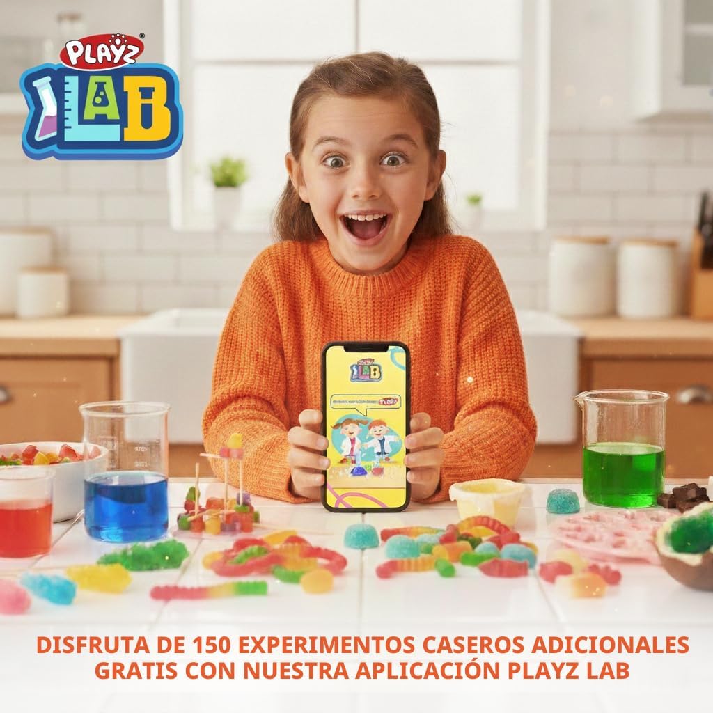 Playz Kit de fabricación de dulces comestibles para niños – Kits de ciencia para niños de 8 a 12 años – Kit de química de ciencia de los alimentos con más de 40 experimentos y más de 21 herramientas para hacer tus propios chocolates y dulces para niños y