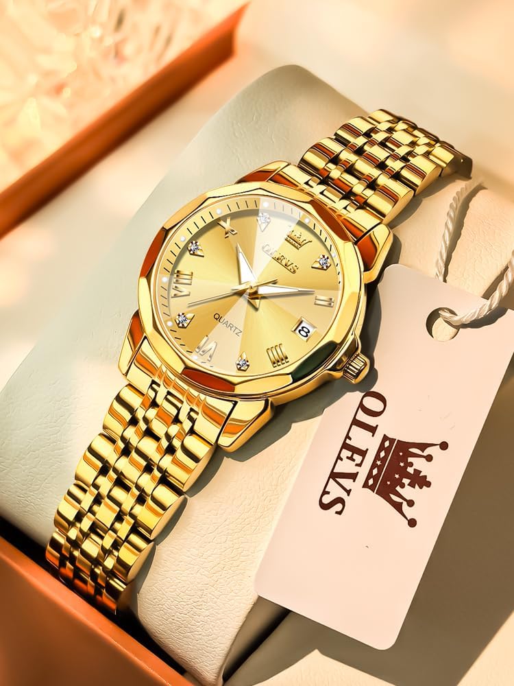 OLEVS Reloj Analógico de Cuarzo para Mujer, Acero Inoxidable Plateado de Dos Tonos, Moda, Resistente al Agua, Luminoso, con Fecha y Día, Relojes de Pulsera para Damas