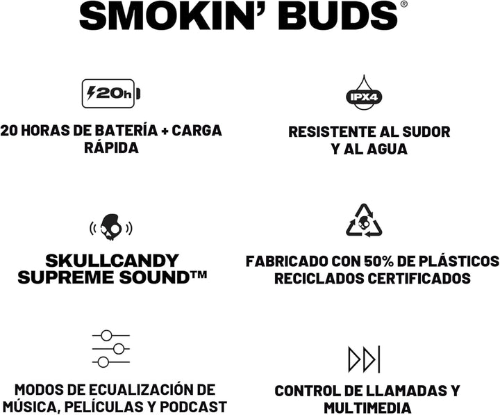 Skullcandy Smokin' Buds - Auriculares inalámbricos, auriculares...