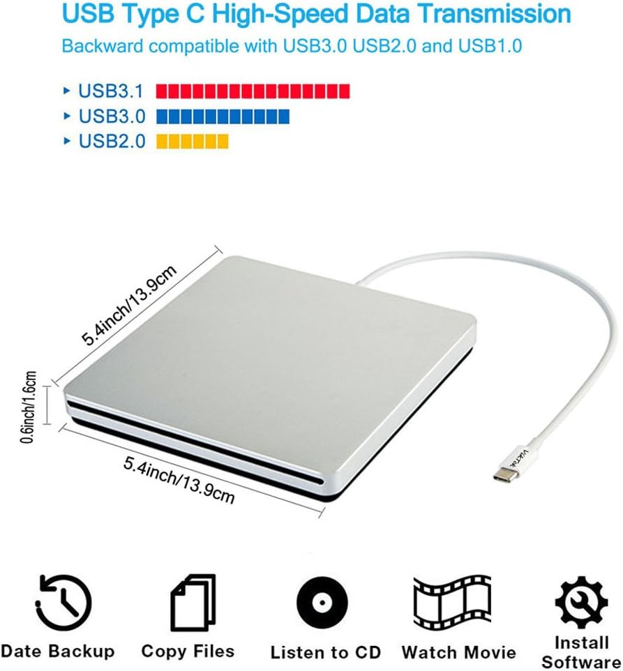 VikTck USB-C Superdrive - Lector externo de DVD\/CD y grabadora de...