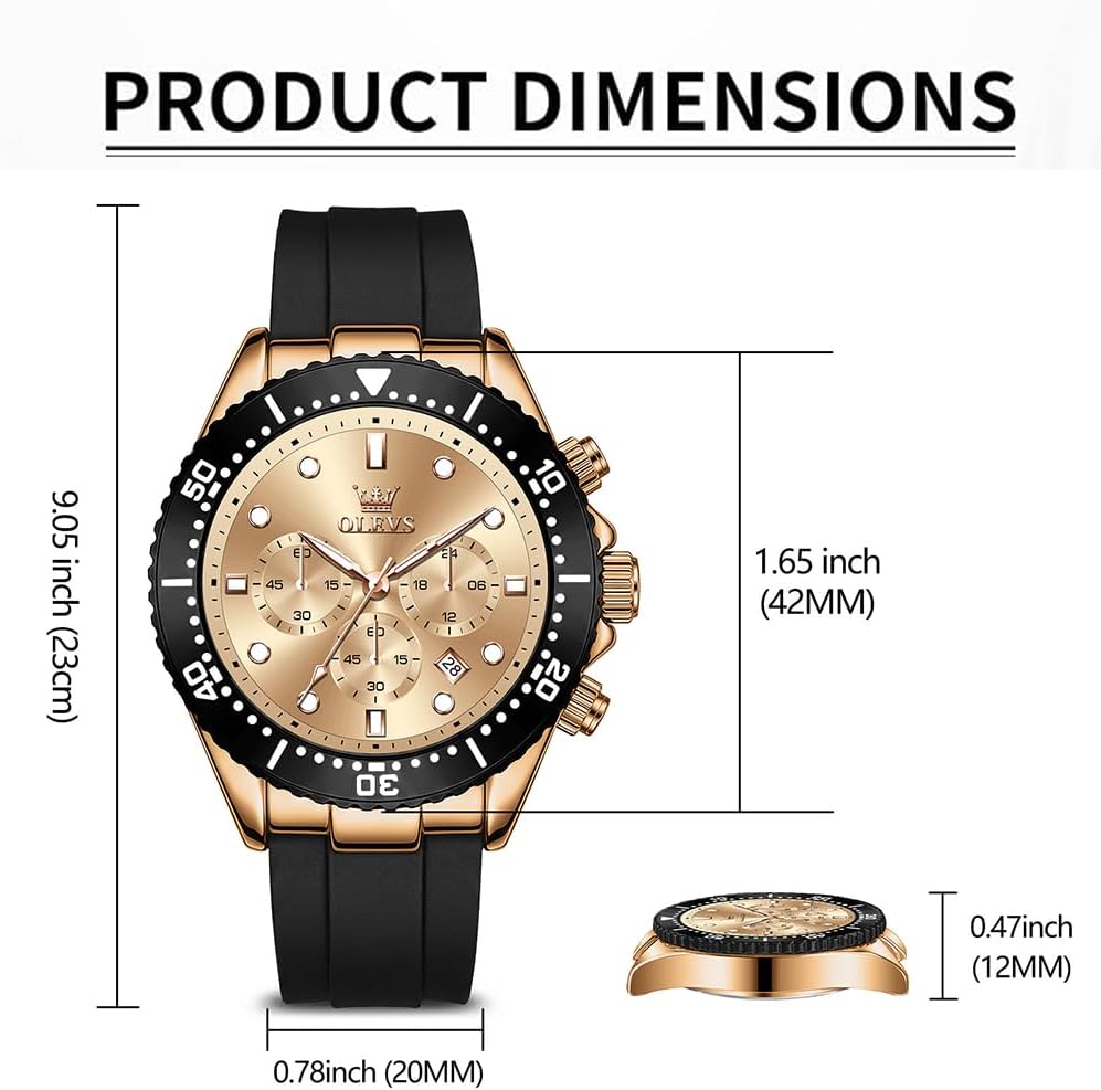 OLEVS Relojes para hombres con correa negra, Reloj cronógrafo profesional para hombres