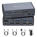 Estación de acoplamiento KVM USB-C Conmutador KVM 2 Monitores 2 Computadoras DisplayPort 4K a 120Hz para 1 Escritorio 1 Laptop Compartir Monitor Dual con USB 3.2 Gen2 10Gbps, 100W PD, SD/MicroSD