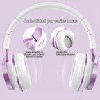Ailihen Auriculares para Niños para Escuela con Micrófono, con cable, 3.5mm, Morado