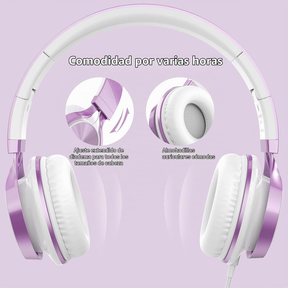 Ailihen Auriculares para Niños para Escuela con Micrófono, con cable, 3.5mm, Morado