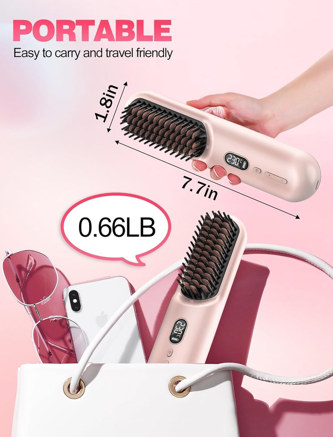 Cepillo alisador de pelo inalámbrico Go Brush Pro para cabello cort...