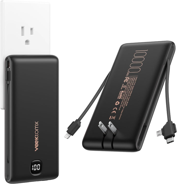 VEEKTOMX - Cargador portátil con cables incorporados de 10000 mAh,...
