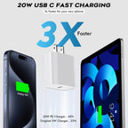 Bloque de cargador USB C rápido, paquete de 3 cables USBC a USBC de 6 pies de largo, cable para iPad, 20 W, iPhone 17 Pro Max, cargador de viaje, carga rápida para iPhone 17/17 Air/17 Pro/16/16e/16 Pro/16Plus/15/15Pro/Pro Max/Plus, iPad