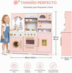 Cocina de juego de madera rosa con luz y sonido, fregadero de juguetes y dispensador de agua con agua real, juego de cocina grande para niñas con lavadora, regalos premium para niños de más de 3 años