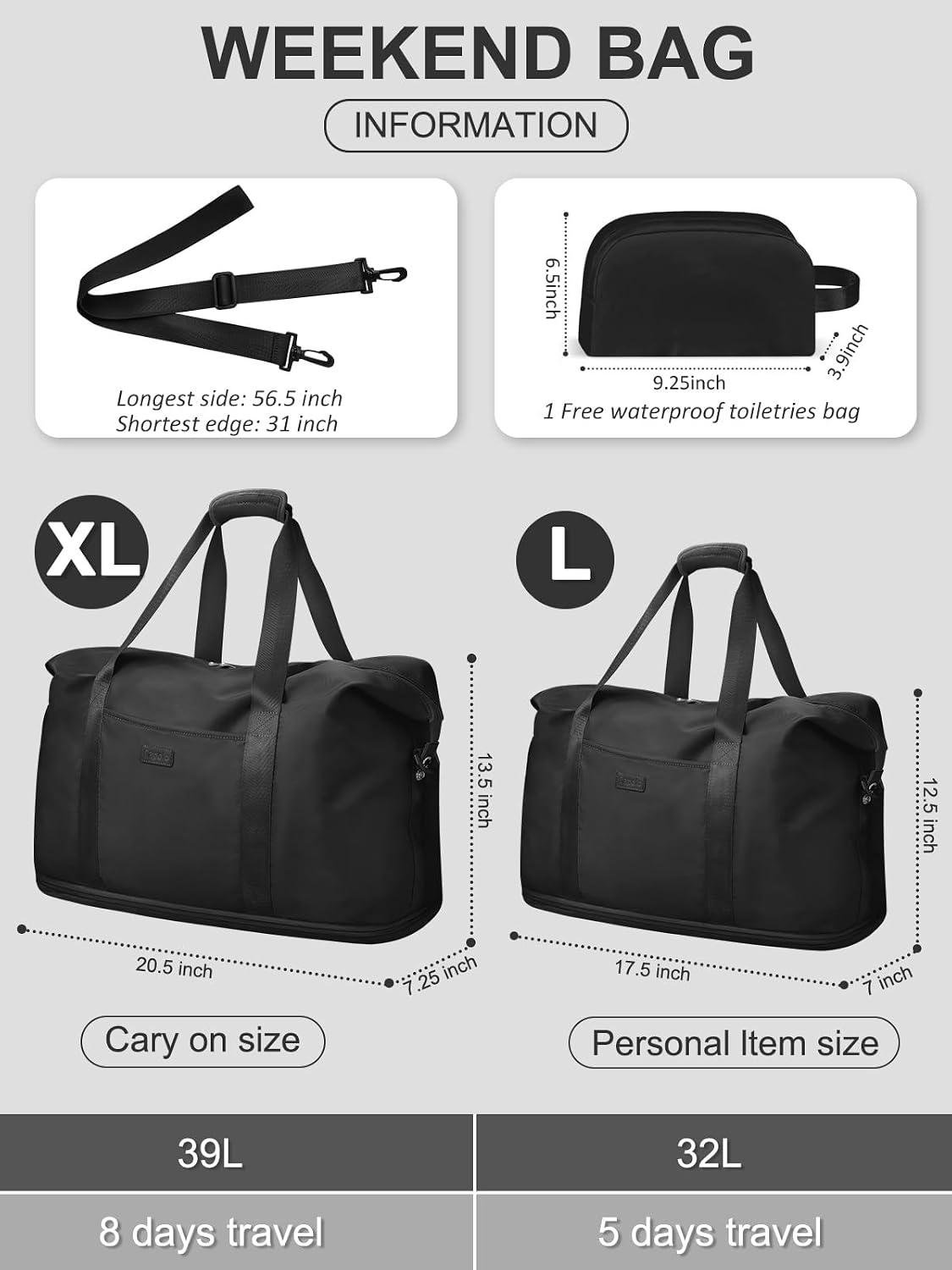 Bolsas de viaje expandibles de lona para fin de semana, bolsas de noche para mujeres y hombres, bolsa hospitalaria para mujeres para trabajo y parto con bolsa de aseo impermeable