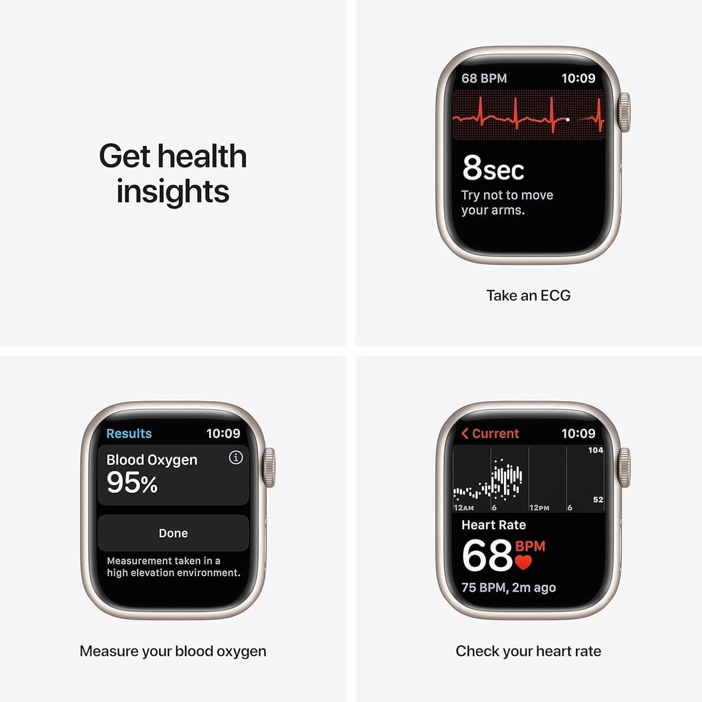 Apple Watch - Serie 7 con GPS y caja de aluminio Starlight de 1.77 pulgadas (45mm) con correa deportiva Starlight, tamaño regular