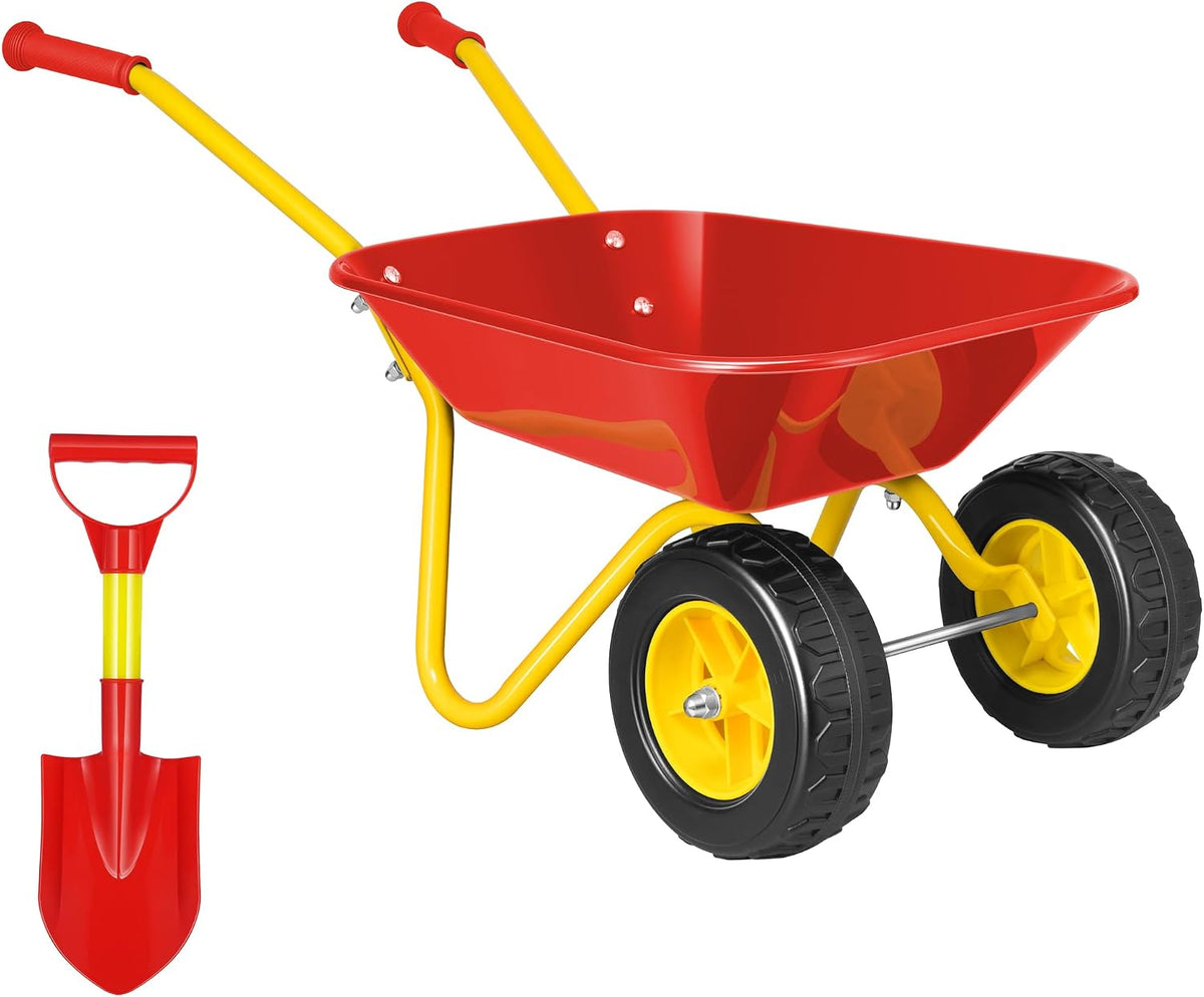 VIVOHOME Carretilla para Niños Carrito de Jardín para Niños con Juego de Herramientas de Jardinería para Niños Pequeños Carretilla Infantil Juguetes de Exterior e Interior Regalo Rojo