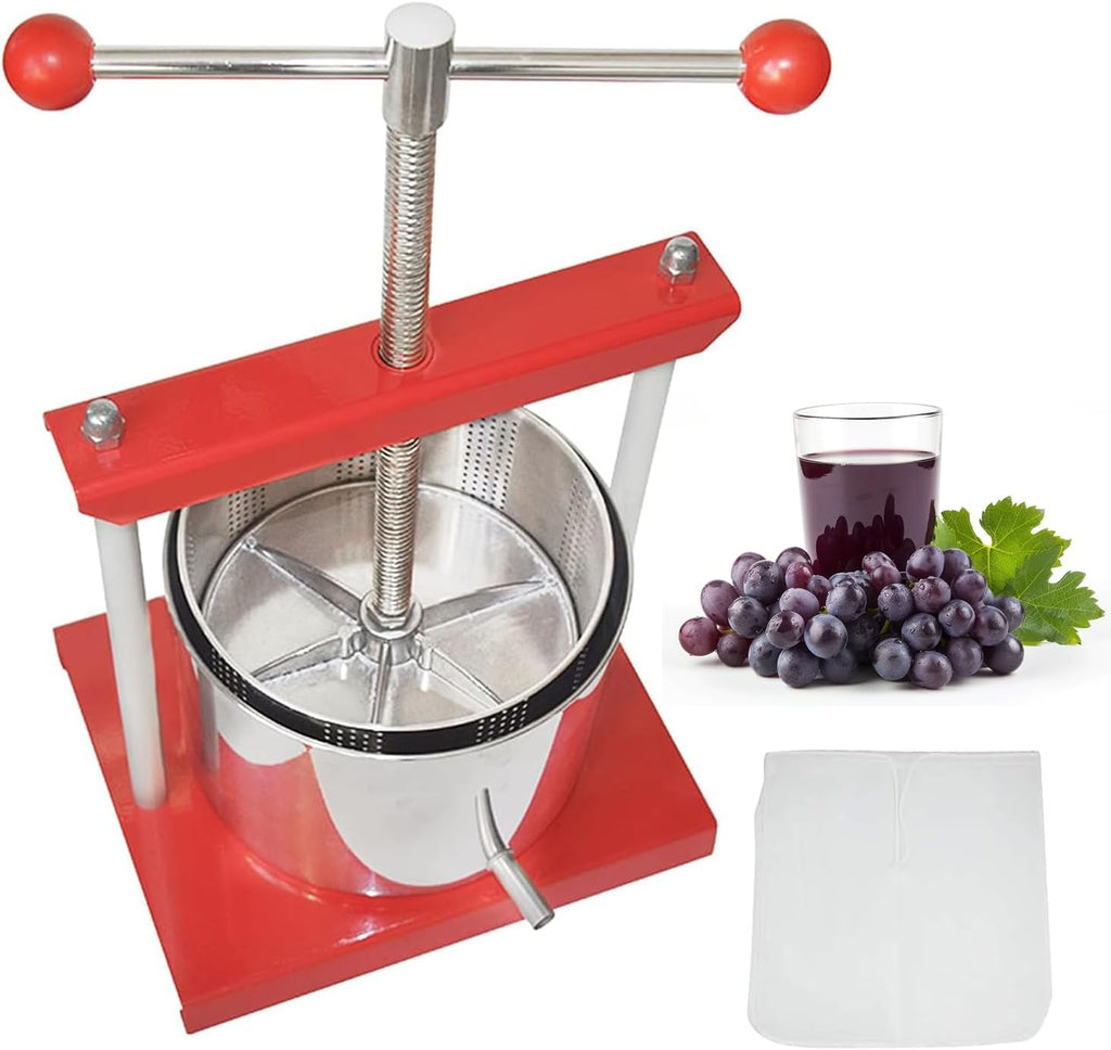 SQUEEZE master Prensa Manual de Tintura de Queso, Hierbas, Frutas, Vino -0.53 Galones/2 Litros-Mango de Bola de Potencia-Acero Inoxidable y Hierro para Jugo, Sidra, Vino, Aceite de Oliva