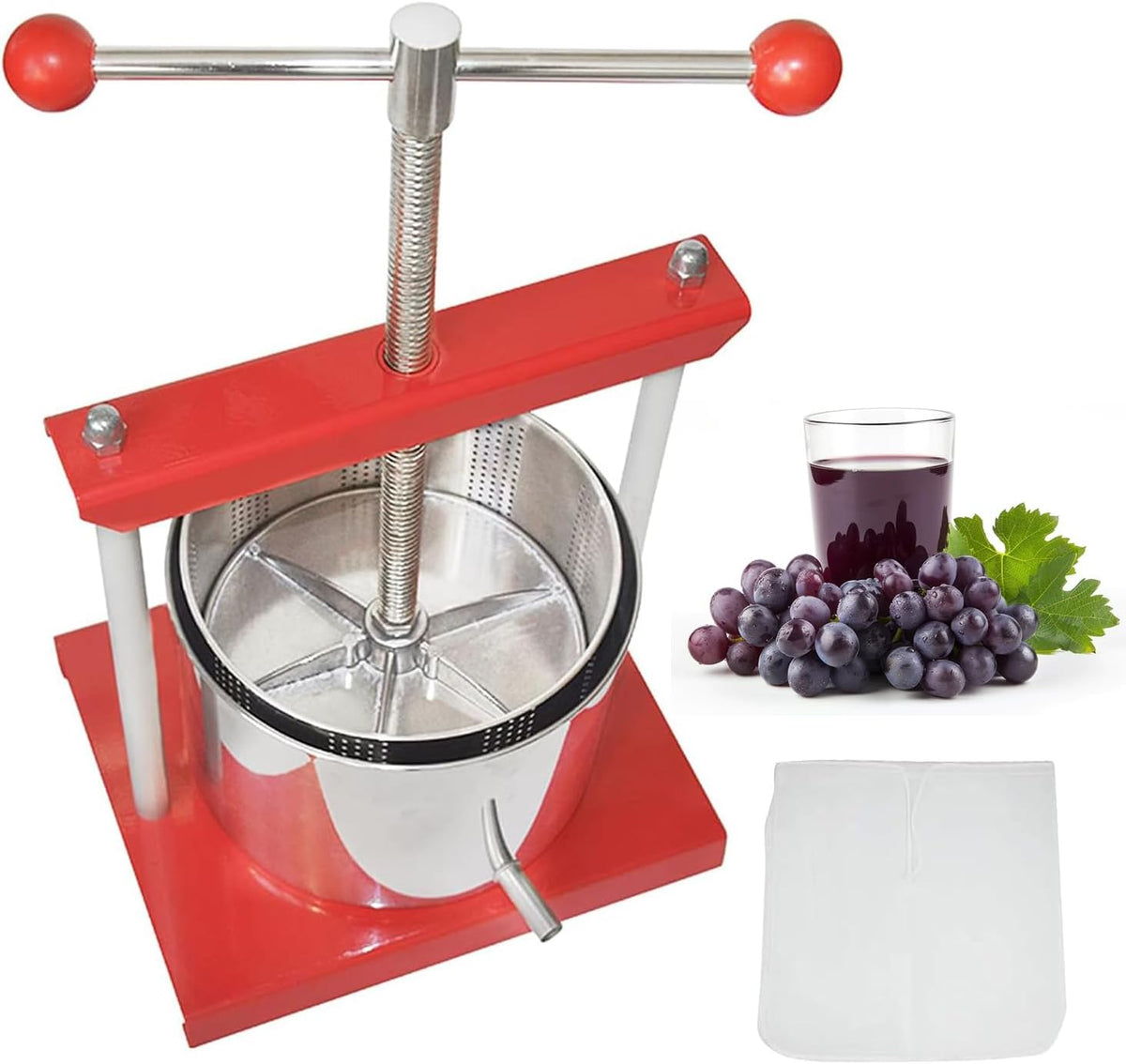 SQUEEZE master Prensa Manual de Tintura de Queso, Hierbas, Frutas, Vino -0.53 Galones/2 Litros-Mango de Bola de Potencia-Acero Inoxidable y Hierro para Jugo, Sidra, Vino, Aceite de Oliva
