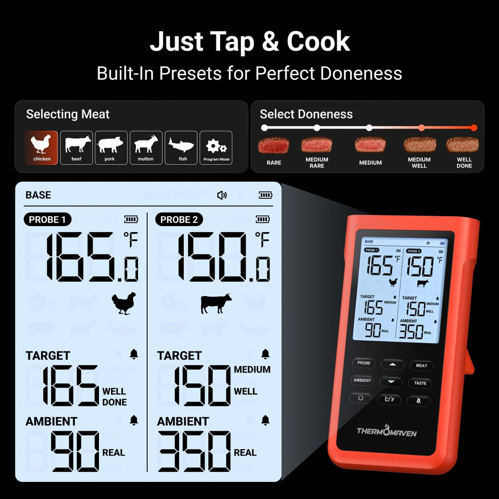 ThermoMaven Termómetro inalámbrico para carne de 3000 pies, no necesita