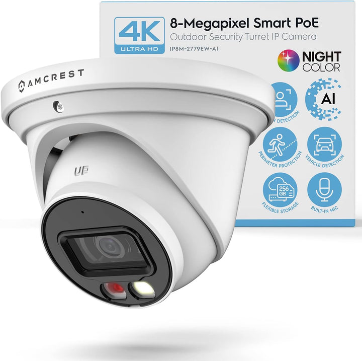 Amcrest Cámara IP PoE AI UltraHD 4K (8MP), color nocturno de 49 pie...
