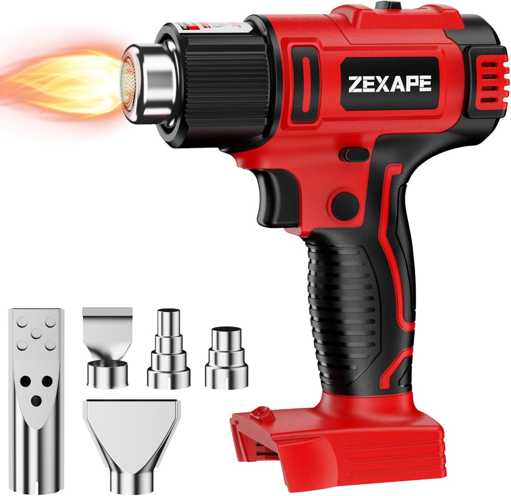 Pistola de calor inalámbrica compatible con batería Milwaukee de 18 V, pistola de soldadura de calentamiento rápido de 350 W con luz LED, temperatura variable de 122 ℉ a 1022 ℉ con 5 boquillas