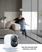 COCOCAM Cámara de Seguridad 2K para Interiores Pan/Tilt con Batería de 5200mAh, Cámara WiFi, Inalámbrica para Monitor de Bebé/Mascota/Seguridad en el Hogar, Reconocimiento IA, Detección Humana PIR
