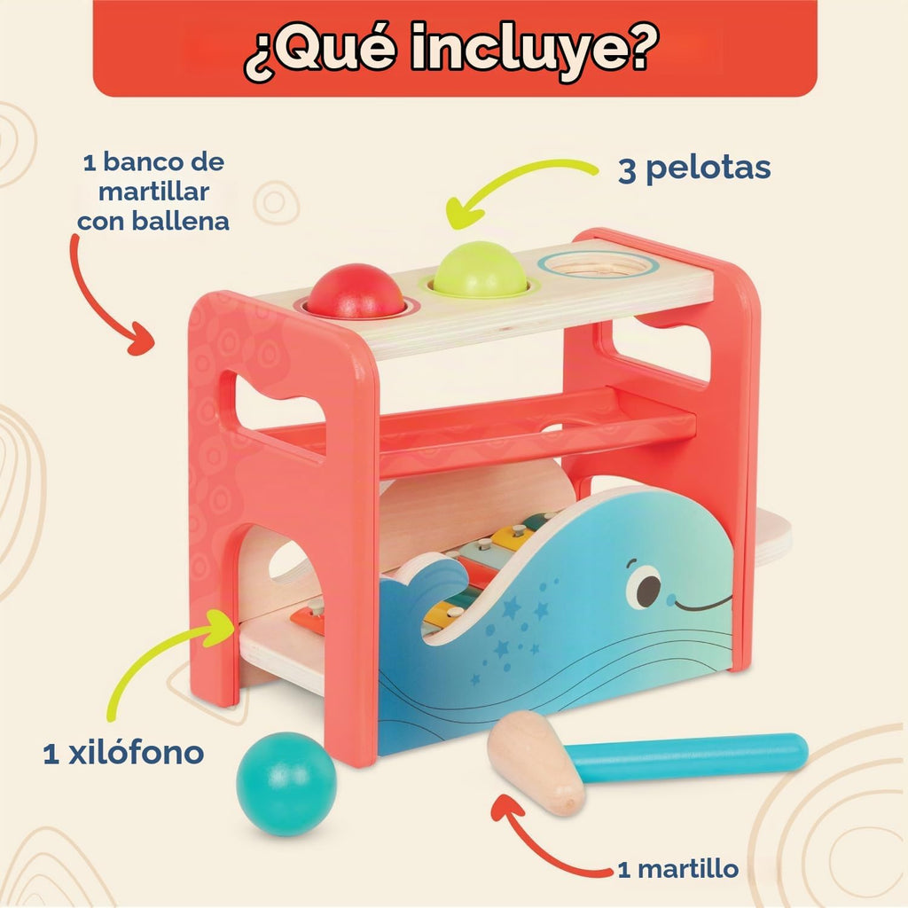 B. toys Banco de golpe de ballena de xilófono con xilófono, juguete de