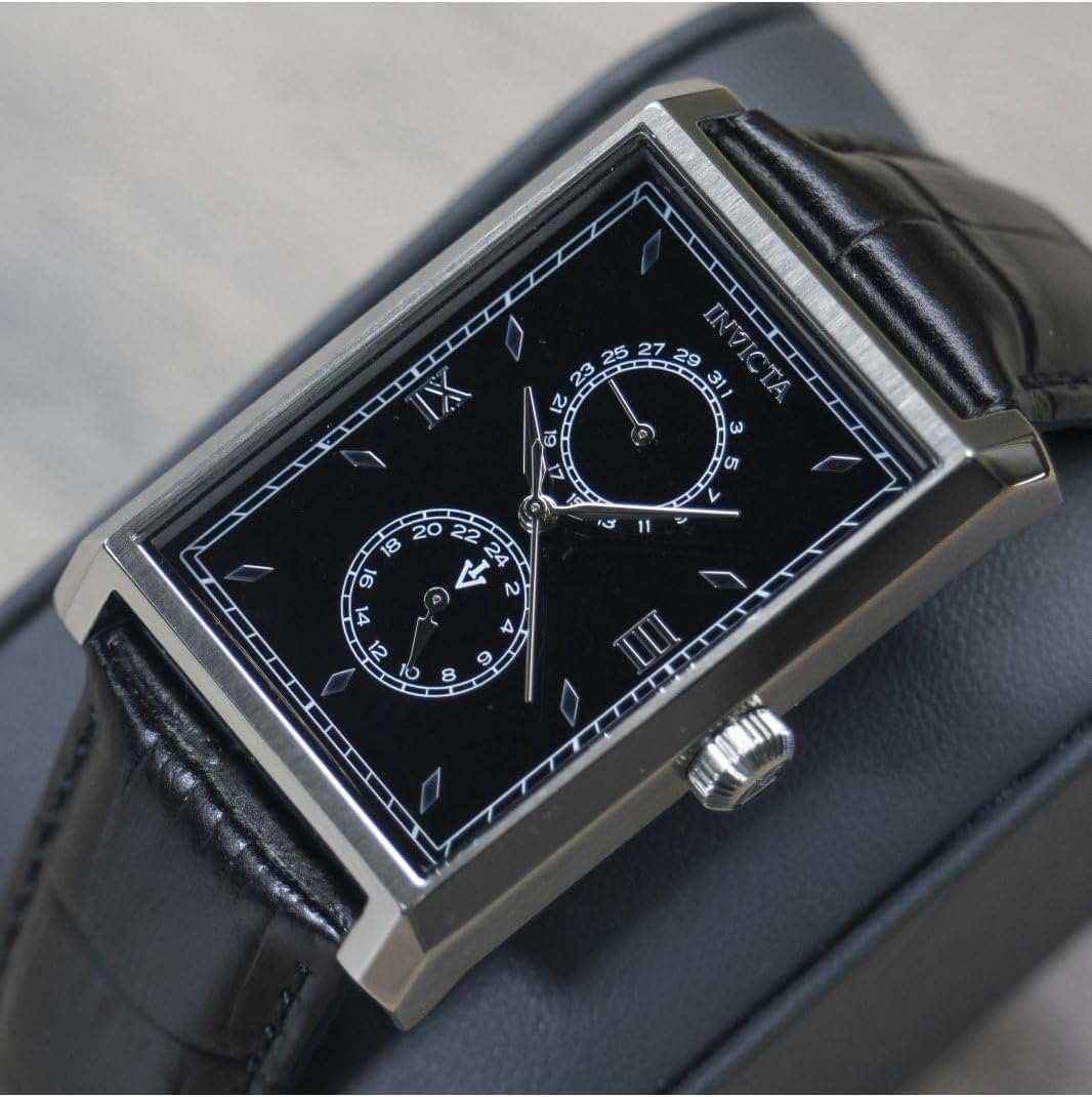Invicta Reloj de cuarzo de cuero vintage de 1.181 in para hombre, negro (Modelo: 46857)