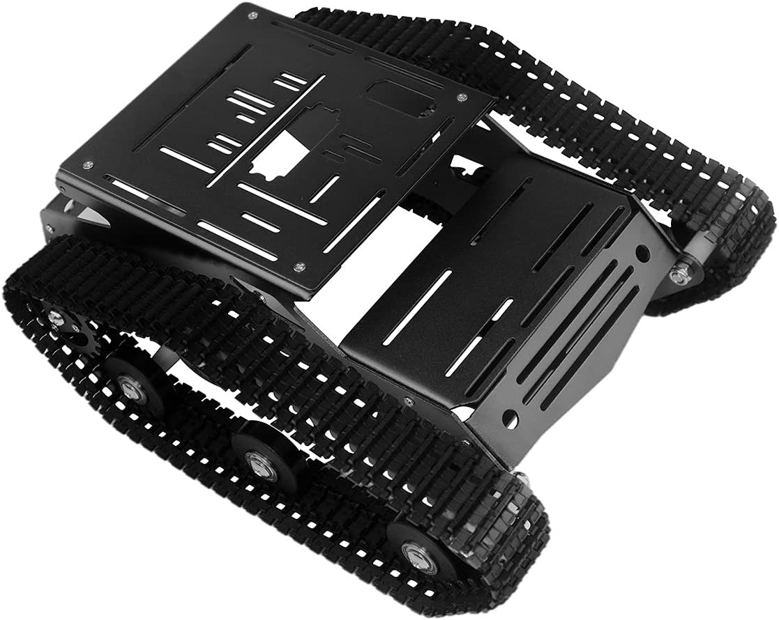 Kit de chasis de coche robot inteligente, chasis de tanque grande de metal completo con motores de 2WD para Arduino Raspberry Pi Jetson Python DIY Kit de aprendizaje de auto inteligente (negro, con motor de CC)