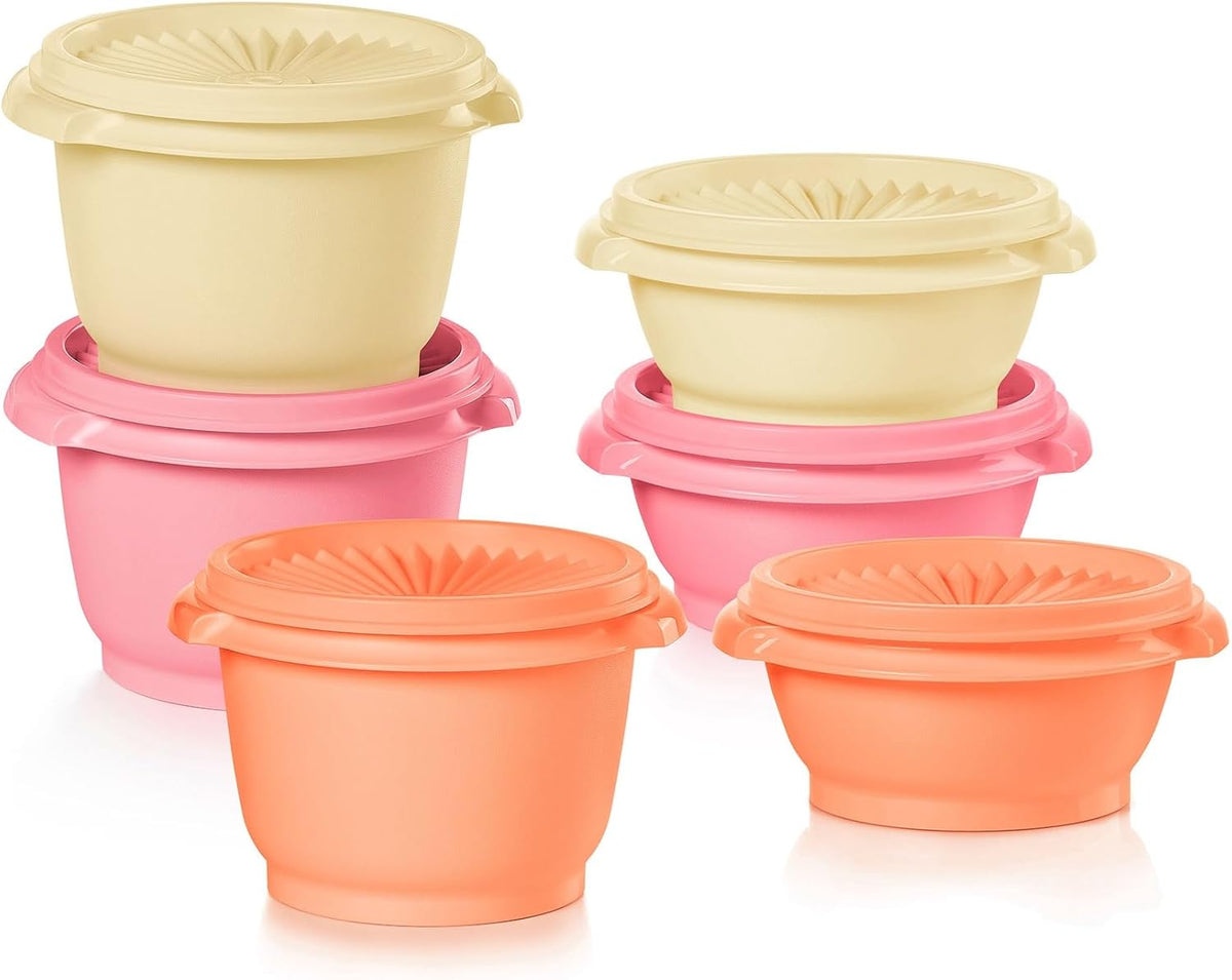 Tupperware Heritage Collection - Juego de recipientes de almacenamiento de alimentos de 12 piezas en colores cálidos vintage, aptos para lavavajillas y sin BPA (6 recipientes, 6 tapas)