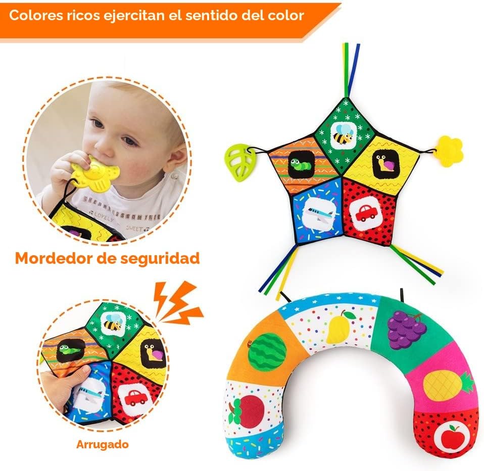 teytoy Almohada Tummy Time con alfombrilla arrugada y mordedores, juguetes para bebés en blanco y negro de alto contrasto con espejo, juguete sensorial Montessori para gatear para bebés recién nacidos