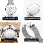 OLEVS Reloj de Hombre Cuero Negro Ultrafino 6.5mm Minimalista de Vestir Moda Simple Casual Resistente al Agua con Fecha