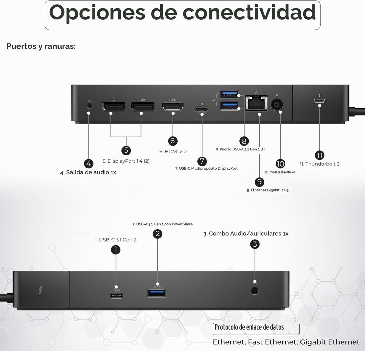 Estación de acoplamiento Thunderbolt Dell WD19TB con adaptador de alimentación de CA de 180 W (entrega de potencia de 130 W) + cable HDMI + cable DisplayPort + cable Thunderbolt + paño de microfibra
