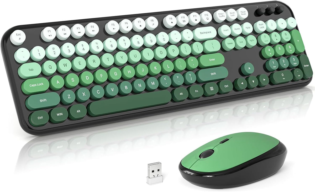 MOFII Combo de teclado y mouse inalámbricos, teclado retro de 2.4 G...