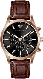 PIERRE RICHARDSON Reloj de lujo para hombre PR2320 - Cuarzo de acero inoxidable plateado, 1.732 in, resistente al agua 5ATM, cristal de zafiro resistente a los arañazos