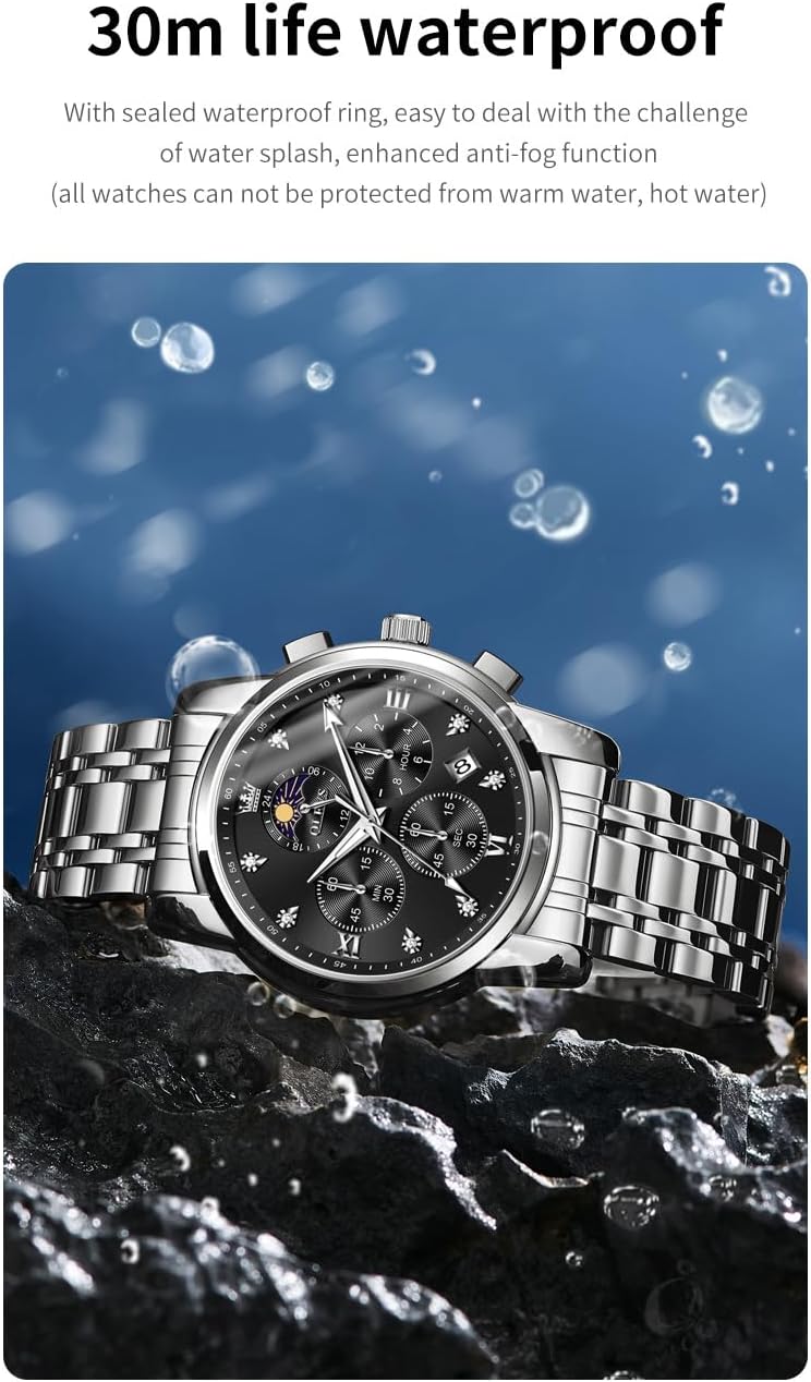 OLEVS Reloj para Hombre Diamante Negocios Vestimenta Analógico Acero Inoxidable a Prueba de Agua Lúmina Fecha Dos Tonos Lujo Casual de Muñeca
