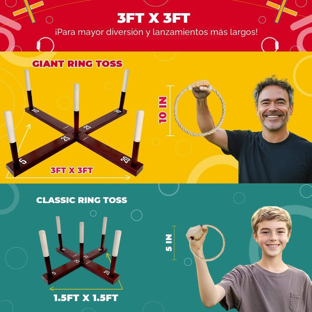 Swooc Juegos - Juego rústico de lanzamiento de anillos (todo tipo de clima) - Fácil configuración y juegos adicionales incluidos - Juego de lanzamiento de anillos para adultos - Actividades al aire