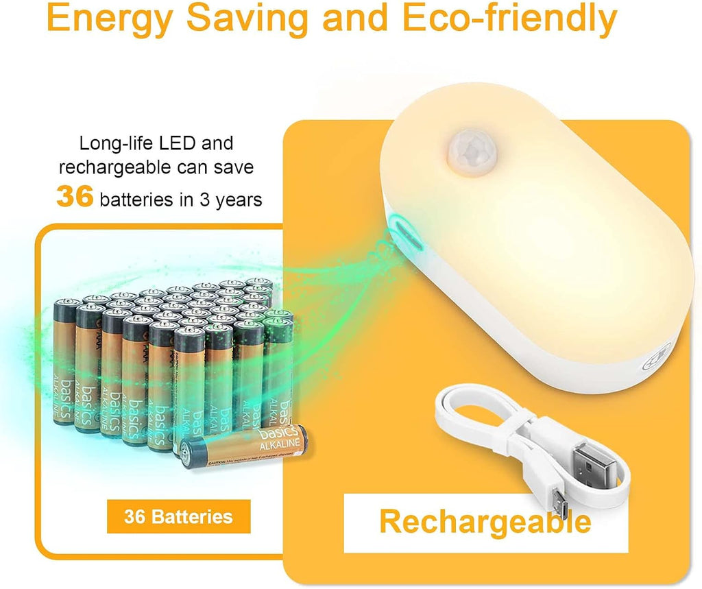 Luz nocturna de batería recargable con sensor de movimiento, paquete